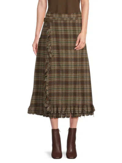 Wdny Women's Plaid Faux-wrap A-line Midi-skirt In Brown