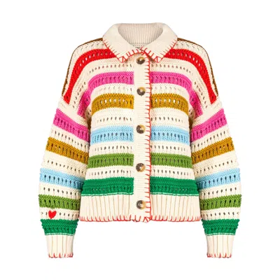 Sunshine Tienda Women's White Rainbow Stripe Emery Cardigan In Multi