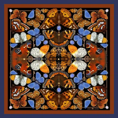 Emily Carter Women's Neutrals / Blue The Key & Butterfly Silk Scarf - L In Blue