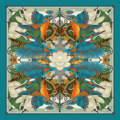 Emily Carter Women's Green / Blue The Frog & Kingfisher Silk Scarf - L In Multi