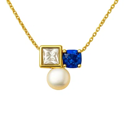 Lily Flo Jewellery Women's Gold Entre Nous Diamond, Pearl & Blue Sapphire Balance Necklace In Gold