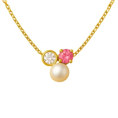 Lily Flo Jewellery Women's Gold Entre Nous Diamond, Pearl & Pink Sapphire Poise Necklace In Gold