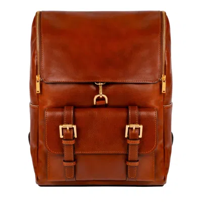 Time Resistance Men's Large Leather Backpack Cognac Brown - The Odyssey In Brown