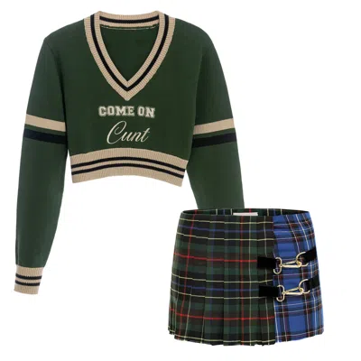Come On Suit Cunt Sweater With Jack Mini Tartan Green Skirt In Green