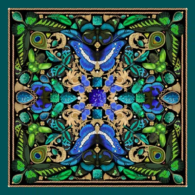Emily Carter Women's Green / Blue The Iridescent Butterfly Silk Scarf - L In Multi
