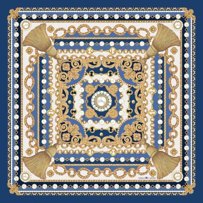 Emily Carter Women's Blue / Gold The Pearl Baroque Silk Scarf Sapphire - L In Multi