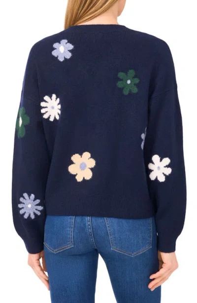 Cece Groovy Flower Cardigan In Blue