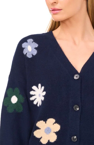 Cece Groovy Flower Cardigan In Blue