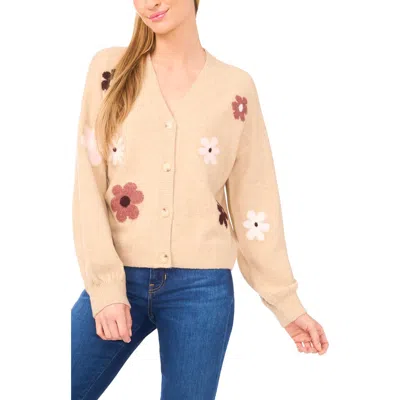 Cece Groovy Flower Cardigan In Neutral