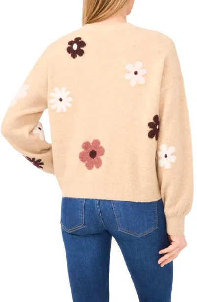 Cece Groovy Flower Cardigan In Neutral