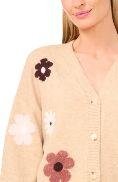 Cece Groovy Flower Cardigan In Neutral