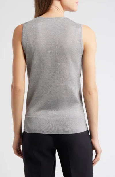Anne Klein Metallic Sweater Tank In Gray