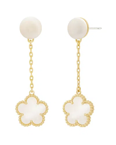Jankuo Flower 14k Plated 10mm Pearl Long Drop Post Earrings In Gold
