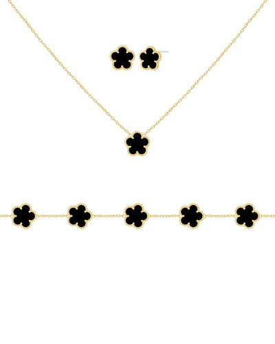 Jankuo Flower 14k Plated Onyx Bracelet In Gold