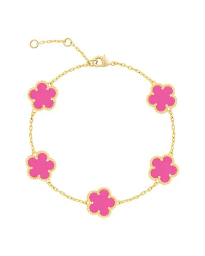 Jankuo Flower 14k Synthetic Fuchsia Cz Station Bracelet In Gold