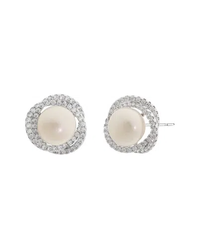 Jankuo Plated 10mm Pearl Cz Post Back Stud Earrings In Metallic