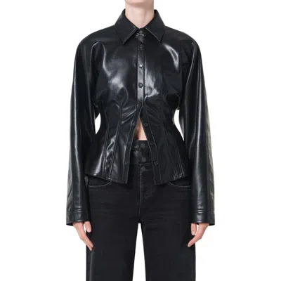 Agolde Devon Faux Leather Shirt In Black