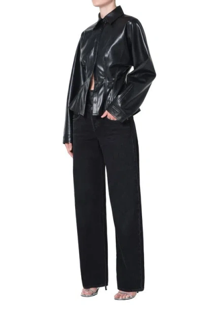 Agolde Devon Faux Leather Shirt In Black
