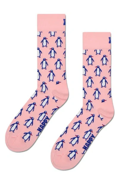Happy Socks Penquin Crew Socks In Pink