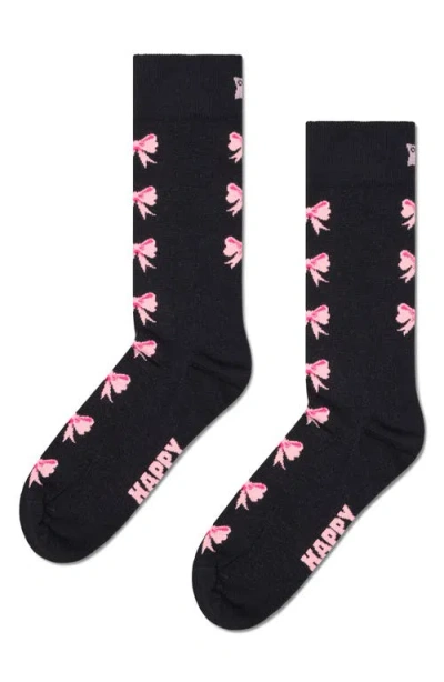 Happy Socks Bow Jacquard Crew Socks In Black