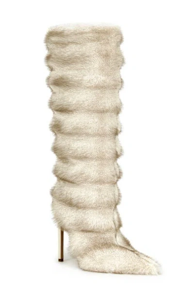 Azalea Wang Augusto Faux Fur Knee High Boot In Neutral