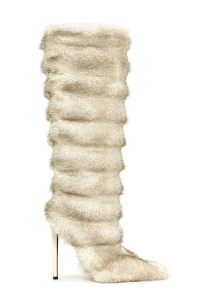 Azalea Wang Augusto Faux Fur Knee High Boot In Neutral