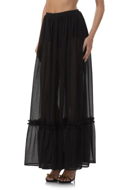 Afrm Allegra Rhinestone Chiffon Maxi Skirt In Black