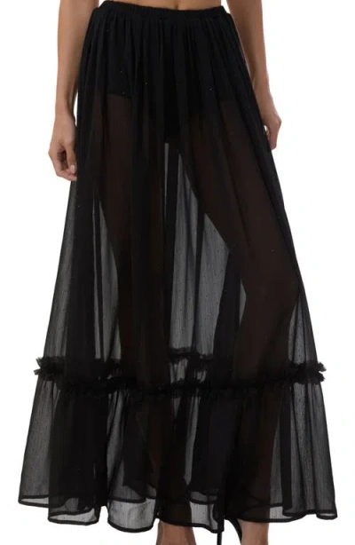 Afrm Allegra Rhinestone Chiffon Maxi Skirt In Black