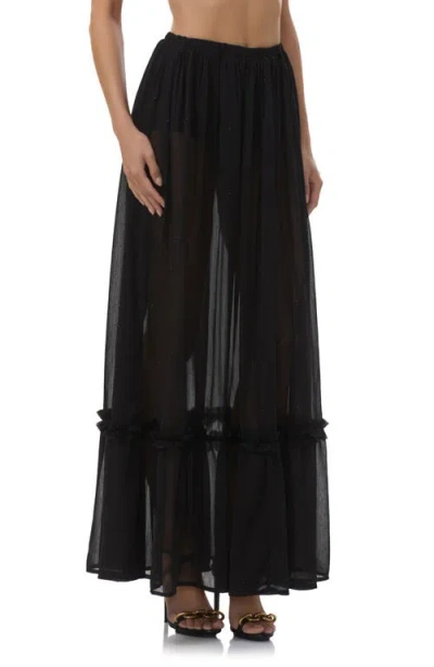 Afrm Allegra Rhinestone Chiffon Maxi Skirt In Black