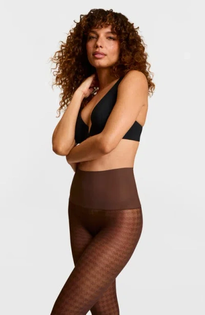 Commando Houndstooth Sheer Tights In Brown