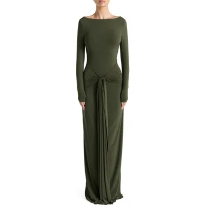 Naked Wardrobe Tie Waist Long Sleeve Maxi Dress In Green