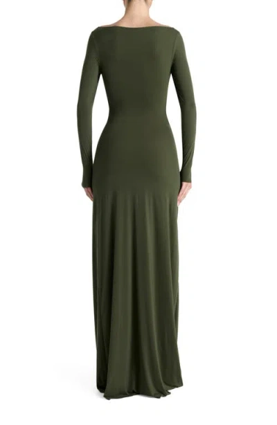 Naked Wardrobe Tie Waist Long Sleeve Maxi Dress In Green