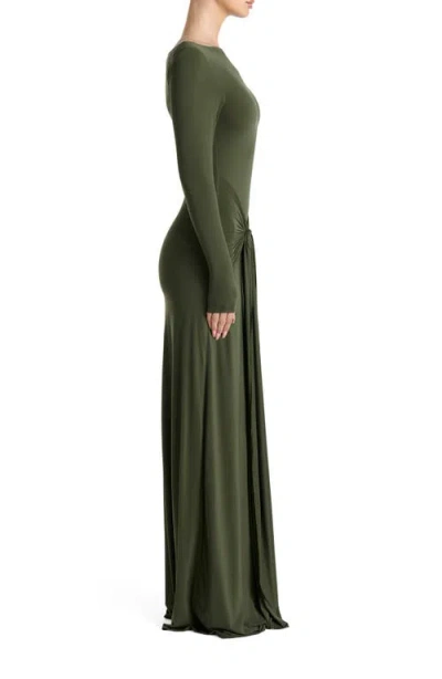 Naked Wardrobe Tie Waist Long Sleeve Maxi Dress In Green