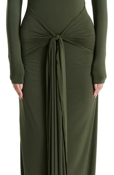 Naked Wardrobe Tie Waist Long Sleeve Maxi Dress In Green