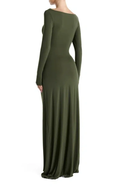 Naked Wardrobe Tie Waist Long Sleeve Maxi Dress In Green