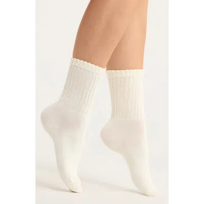 Casa Clara Joanna Ruffle Trim Crew Socks In White
