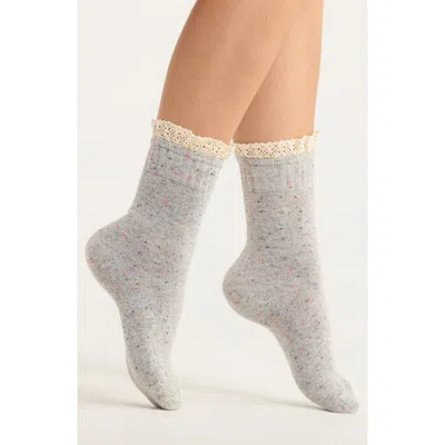 Casa Clara Tahor Ruffle Lace Trim Crew Socks In Gray