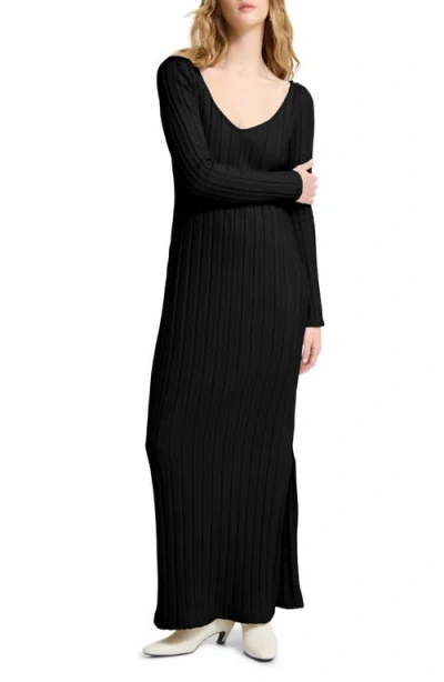 Marcella Penelope Long Sleeve Rib Maxi Sweater Dress In Black
