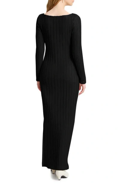Marcella Penelope Long Sleeve Rib Maxi Sweater Dress In Black