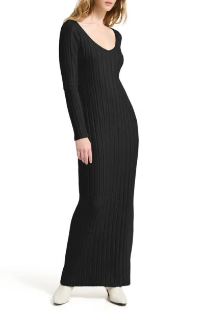 Marcella Penelope Long Sleeve Rib Maxi Sweater Dress In Black