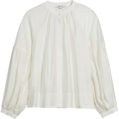 Madewell Shirred Balloon Sleeve Button-up Top In White