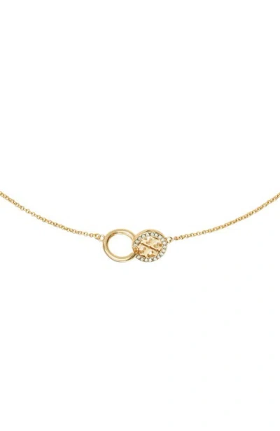 Tory Burch Miller Interlock Pavé Pendant Necklace In Gold