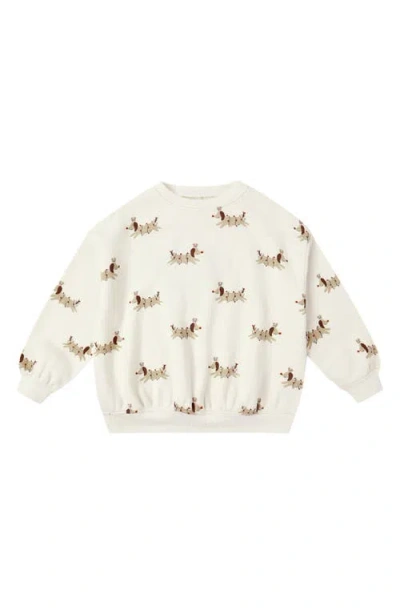 Quincy Mae Christmas Dog Print Relaxed Cotton Blend Fleece Sweatshirt In White