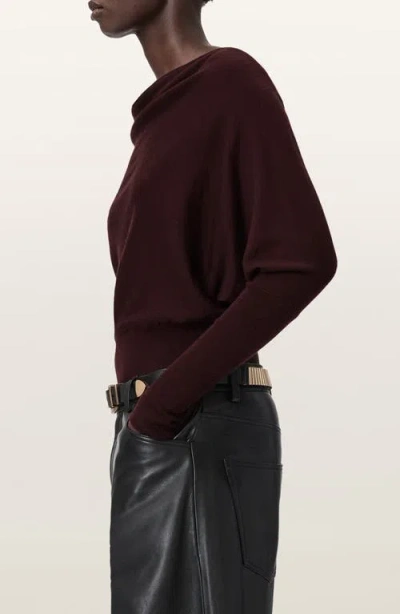 Allsaints Ridley Dolman Sleeve Crop Sweater In Burgundy