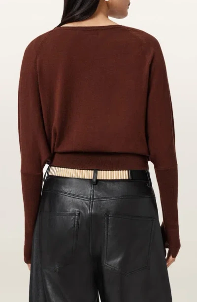Allsaints Ridley Dolman Sleeve Crop Sweater In Brown