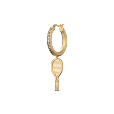 Pascal The Tennis Racket Hoop Earring, White Diamond In Gold