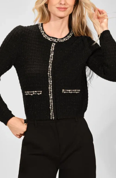 Isaac Mizrahi New York Crystal Crop Cardigan In Black