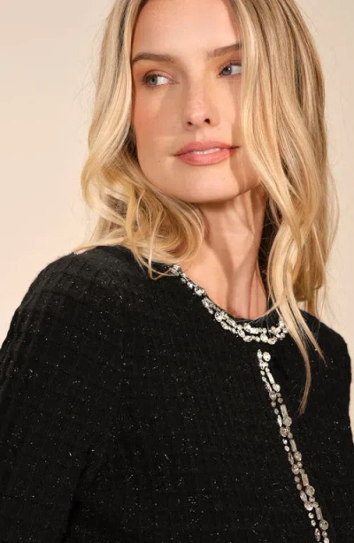 Isaac Mizrahi New York Crystal Crop Cardigan In Black