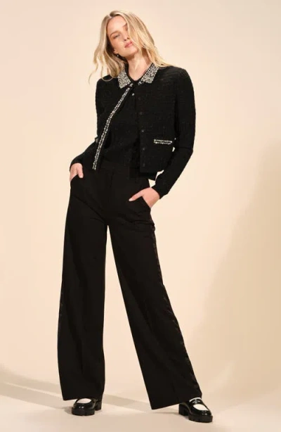 Isaac Mizrahi New York Crystal Crop Cardigan In Black