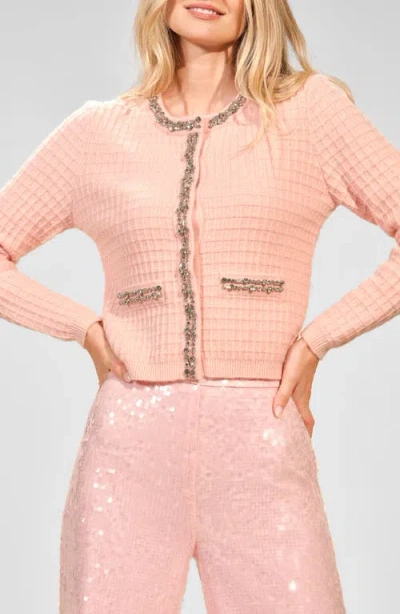 Isaac Mizrahi New York Crystal Crop Cardigan In Pink